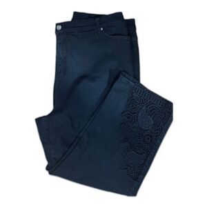 Bestow Black Capri Jeans with Crochet Lace Detail Size 20 Boho Plus Crop Pants